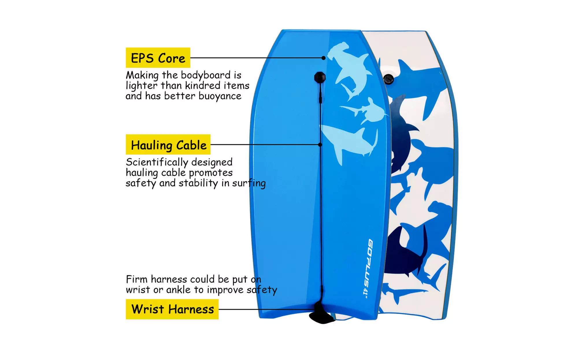 42'' Lightweight Super Bodyboard Surfing W/Leash IXPE Deck EPS Core Boarding
