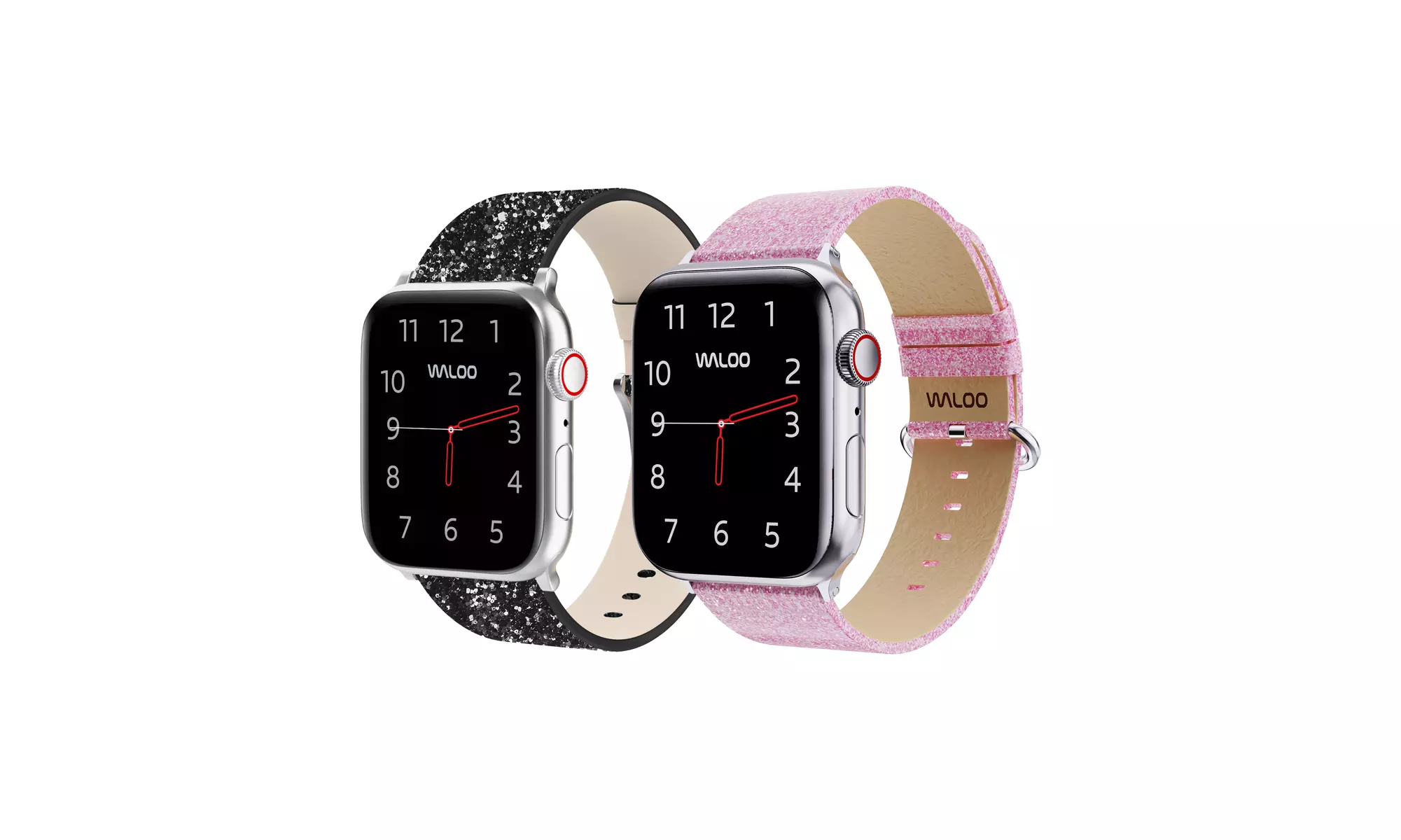 Waloo Two-Pack of Leather Bling and Shiny Brilliance Apple Watch Bands