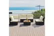 5 Piece Patio Rattan Furniture Set Acacia Wood Table Top Sofa Cushion Deck - Second Medium