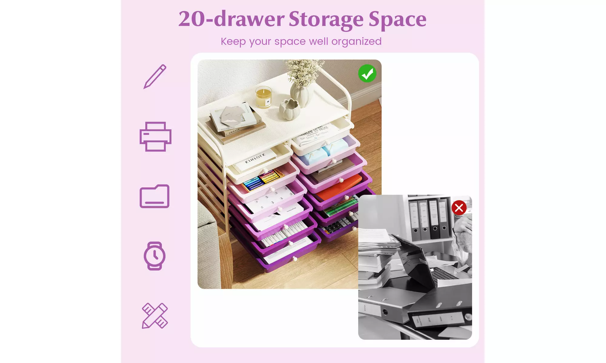 Costway 12 Drawers Rolling Cart Storage Scrapbook Paper Studio Organizer Bins