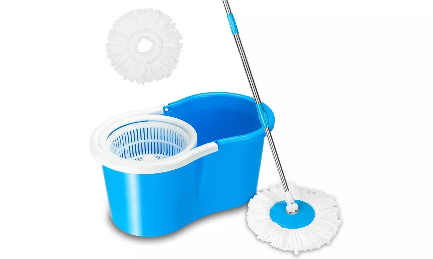 Spin Bucket Mop with Extended Length Handle 2 Microfiber Mop Heads   - Primary Image