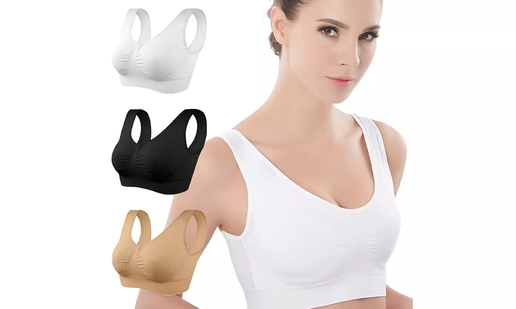 US 2-4 Pack Women's Padded Sports Bra High Impact Seamless Bralette Plus Size