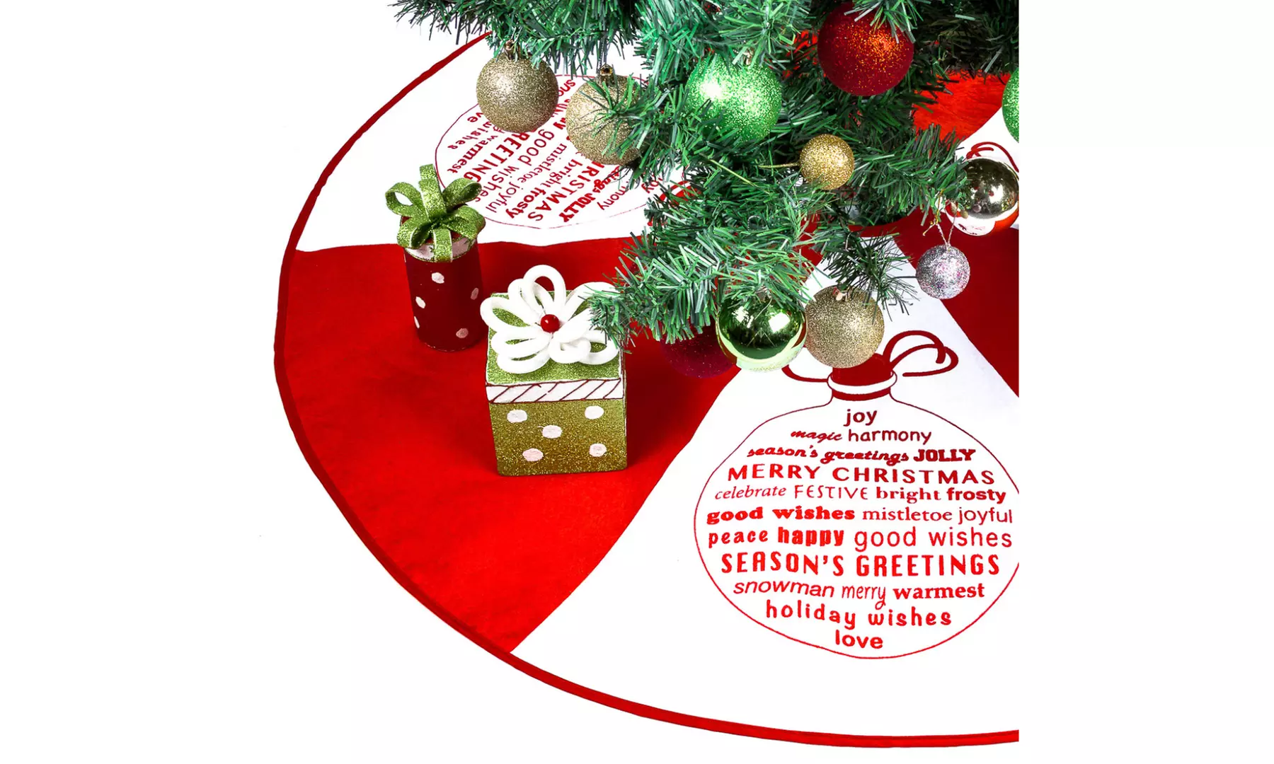 Merry & Bright Holiday Christmas Tree Skirts with Festive Design