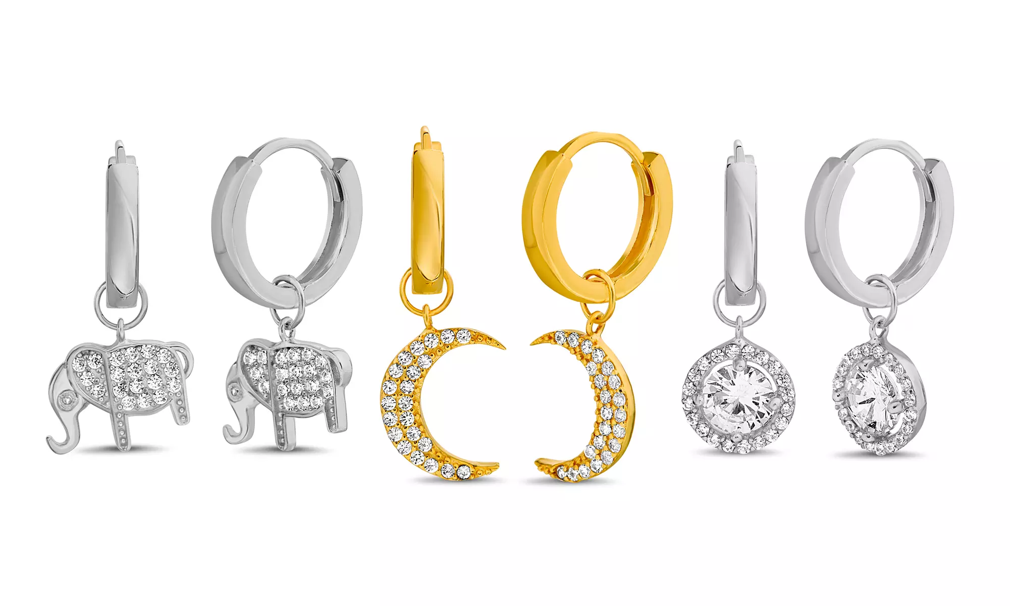 Sterling Silver Cubic Zirconia Novelty Huggie Hoop Earrings - Primary Image