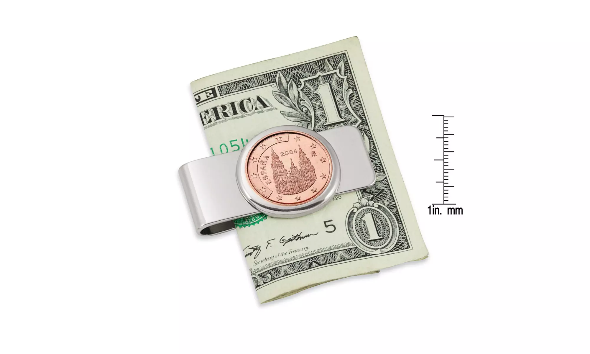 Spain Obradoiro 5 Cent Euro Coin Silvertone Coin Money Clip - Second Medium