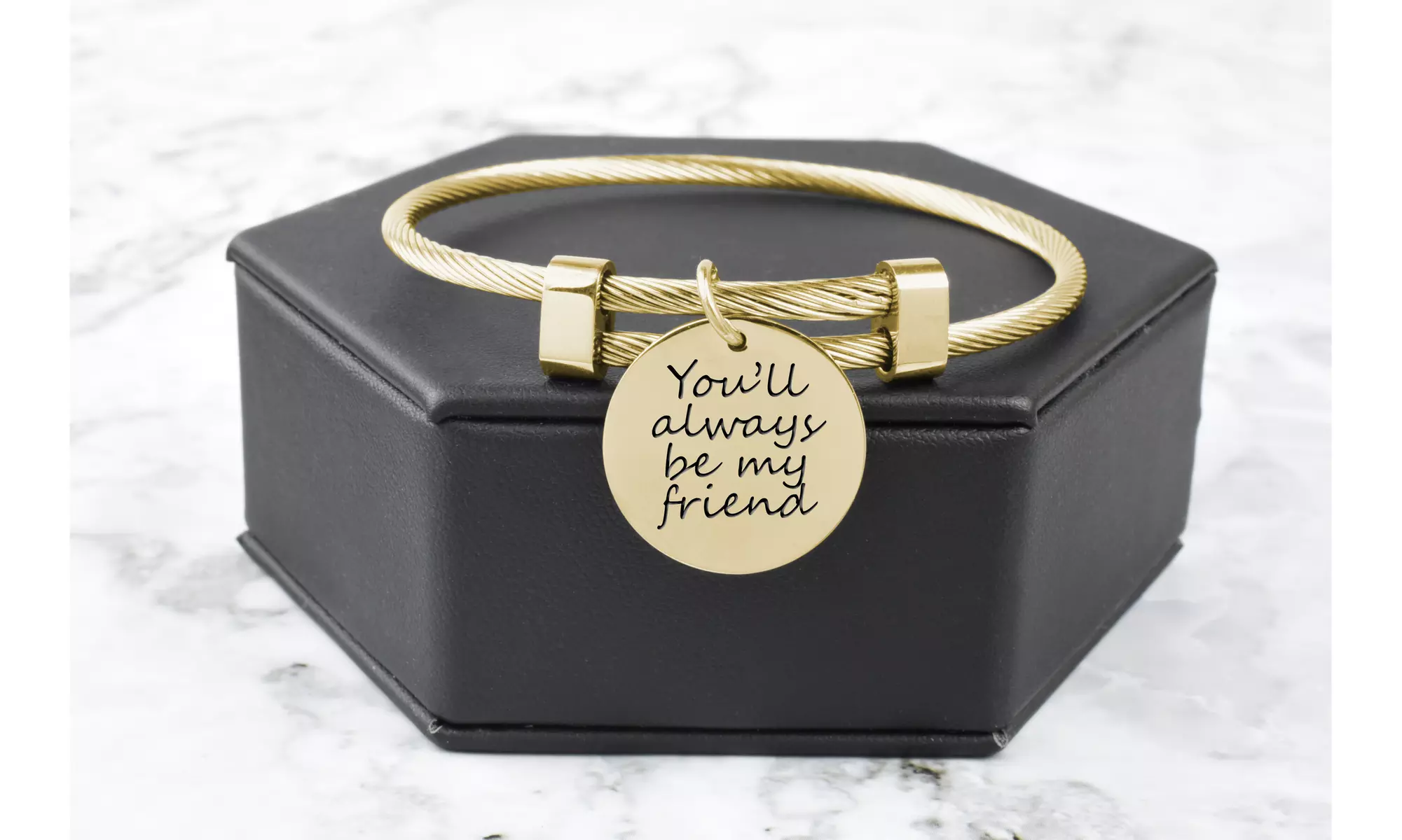 Gold Plated Stainless Steel Inspirational Cable Bangles By Pink Box - Primary Image