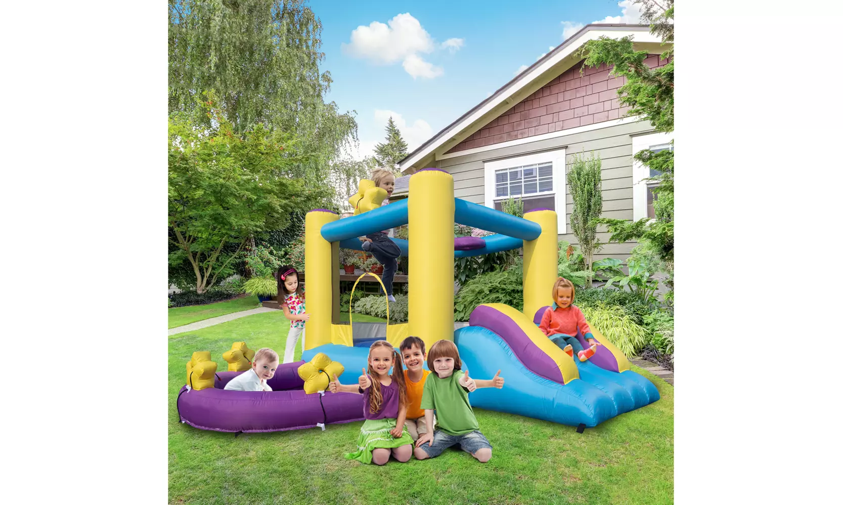 Inflatable Bounce House with Water Pool,Ball Pit,Slide(No Blower) - Primary Image