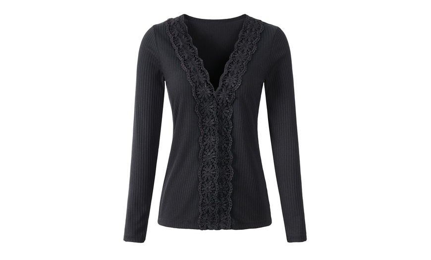 Image 8: 2020 Women Deep V Neck Henley Shirts Knit Long Sleeve Sweater Top Blouse Tee
