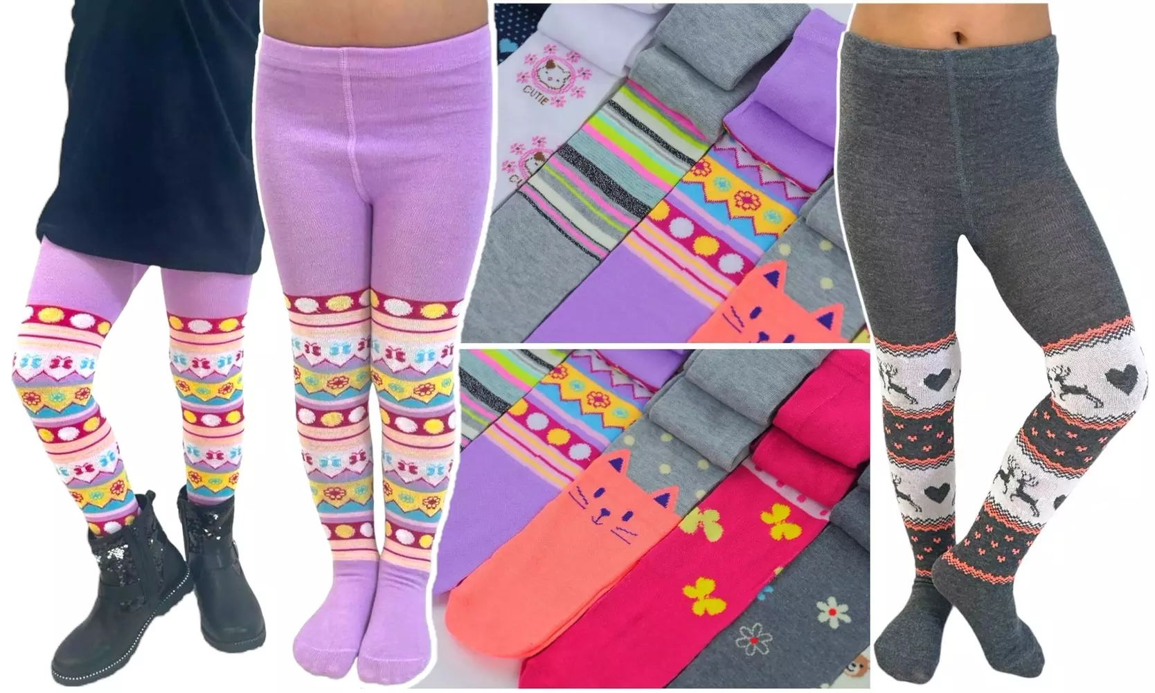 ToBeInStyle Pack of Six Kids' Classic Pull-On Assorted Warm Winter Tights