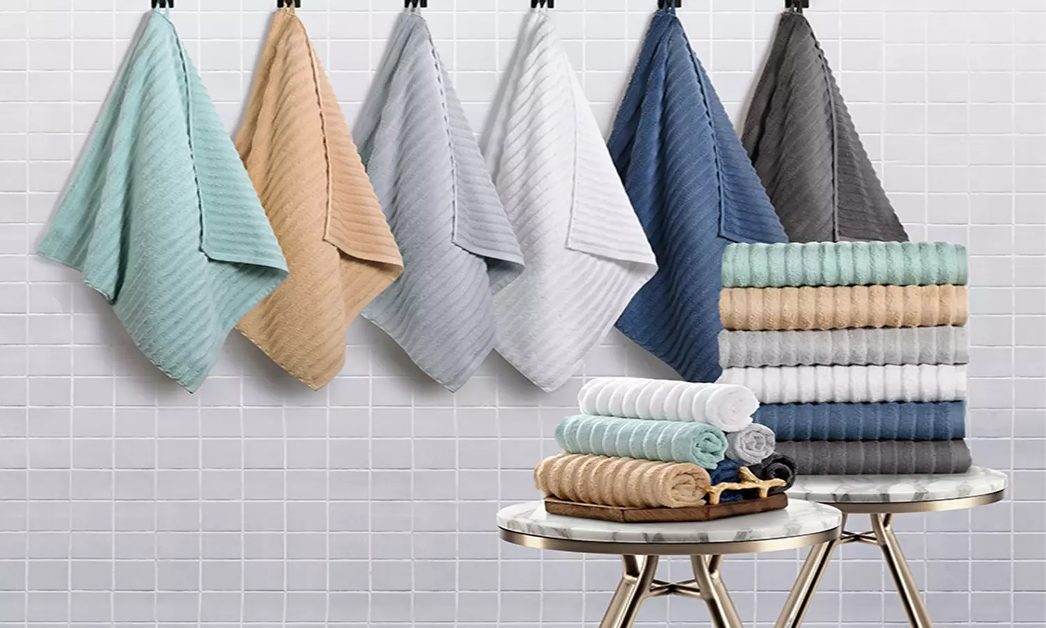 Bibb Home 6 Piece or 4 Pack Ribbed Egyptian Cotton Towel Set