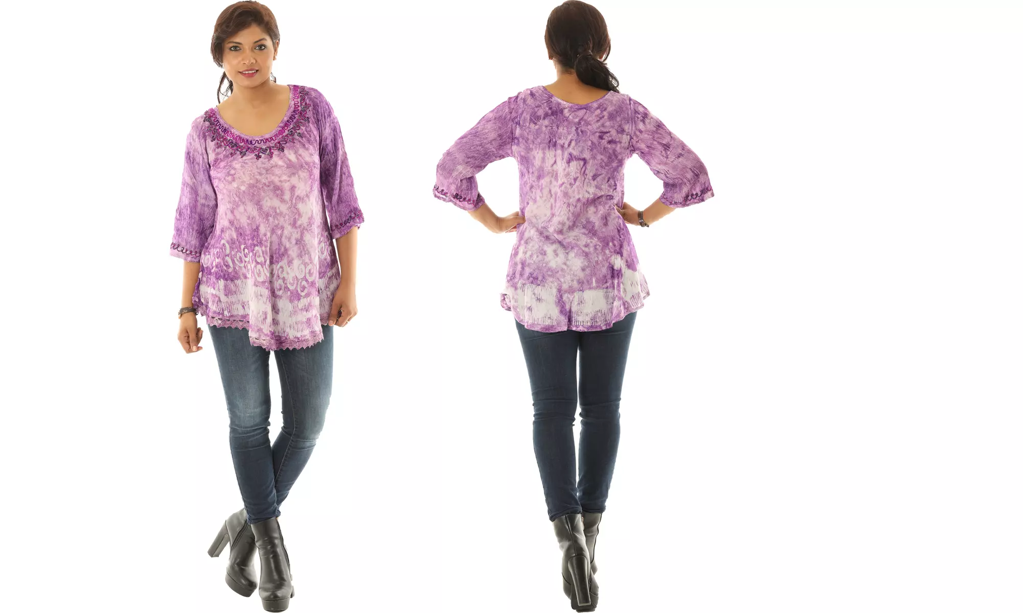 Women's Tie-Dye Embroidered Blouse Top (Also In Plus Size)