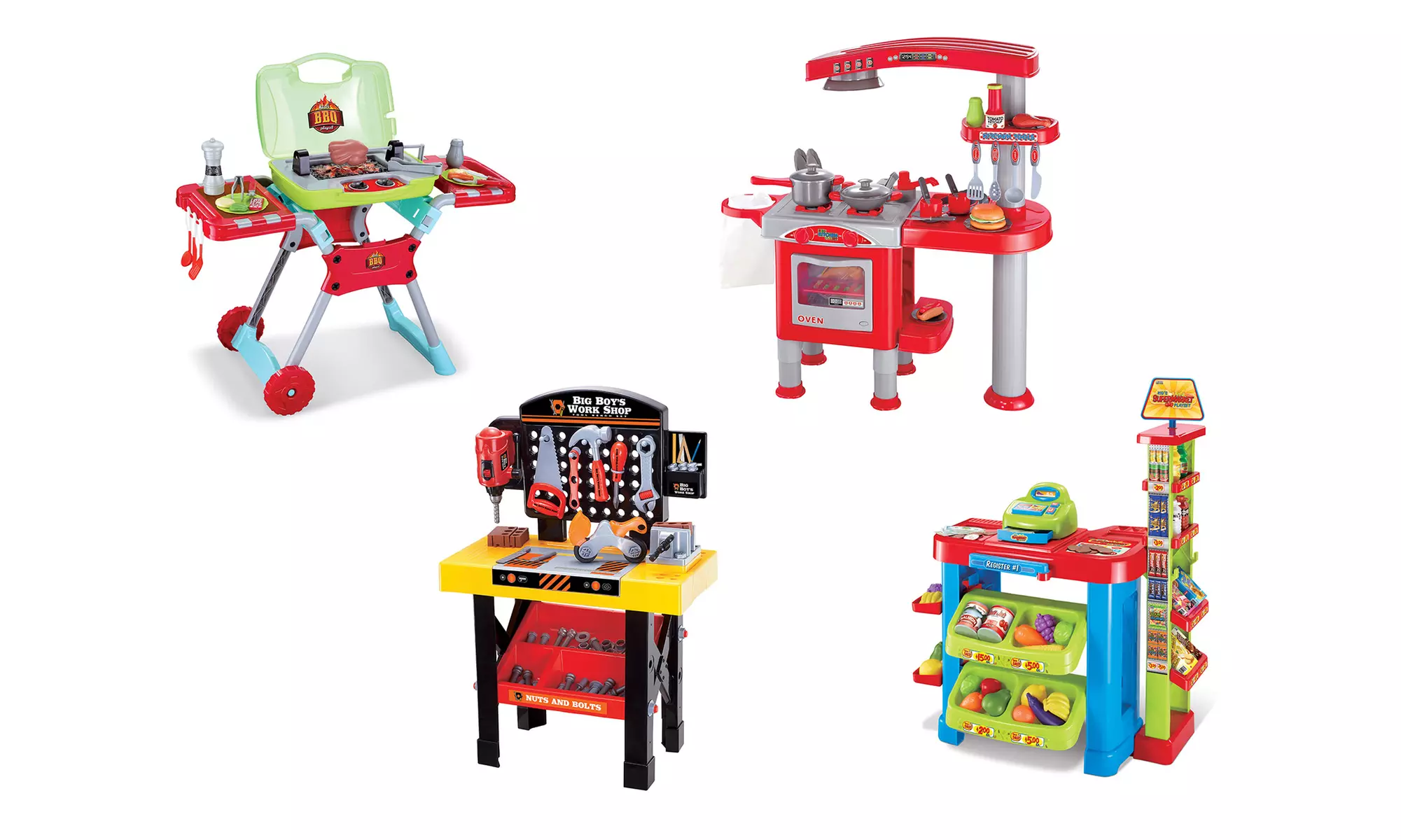 Kids Pretend Playset - Tool set, BBQ set, Kitchen, Shopping Cart and Supermarket - Primary Image