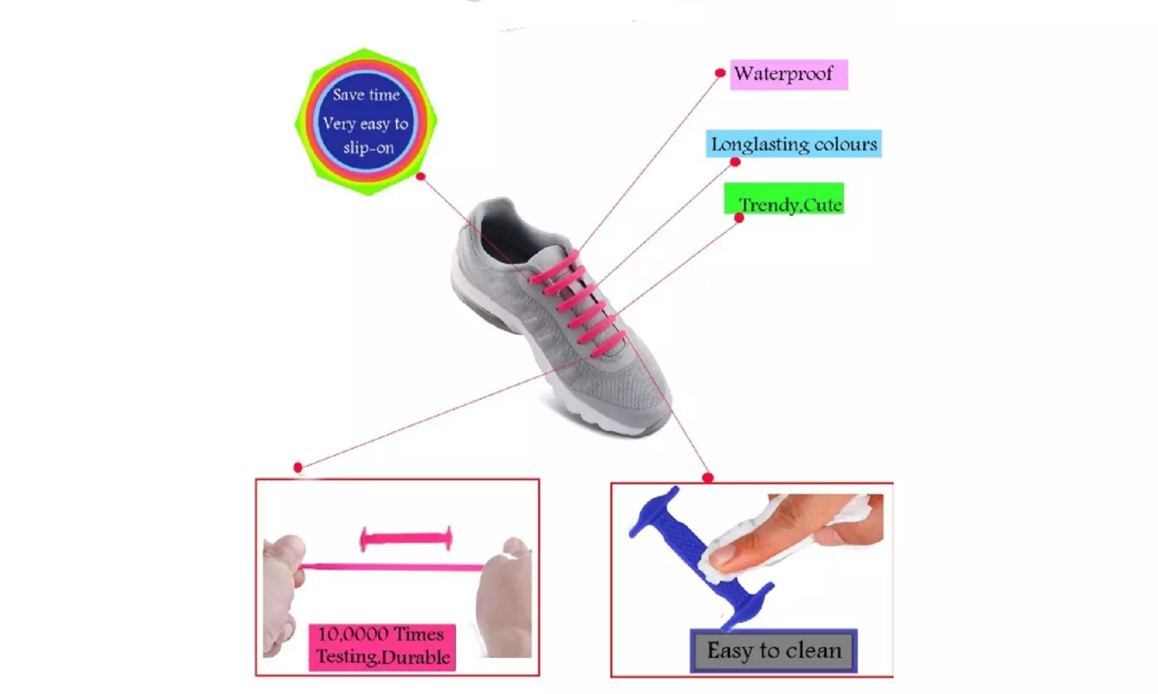 16Pcs Easy No Tie Shoelaces Elastic Silicone Flat Lazy Shoe Lace Strings Adult