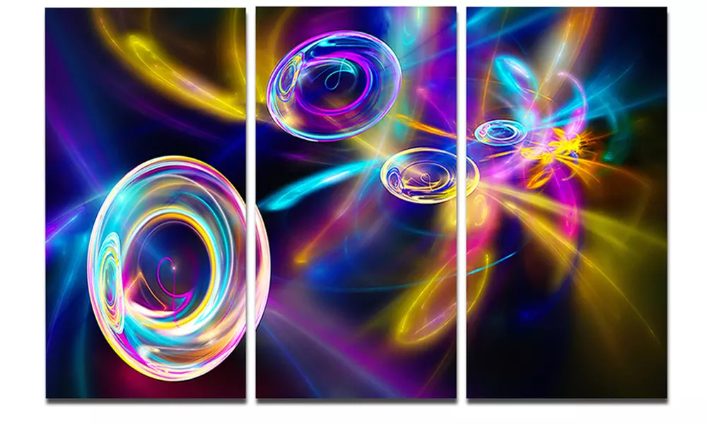 Blue Fractal Desktop Wallpaper Abstract Metal Wall Art 36x28 3 Panels - Primary Image