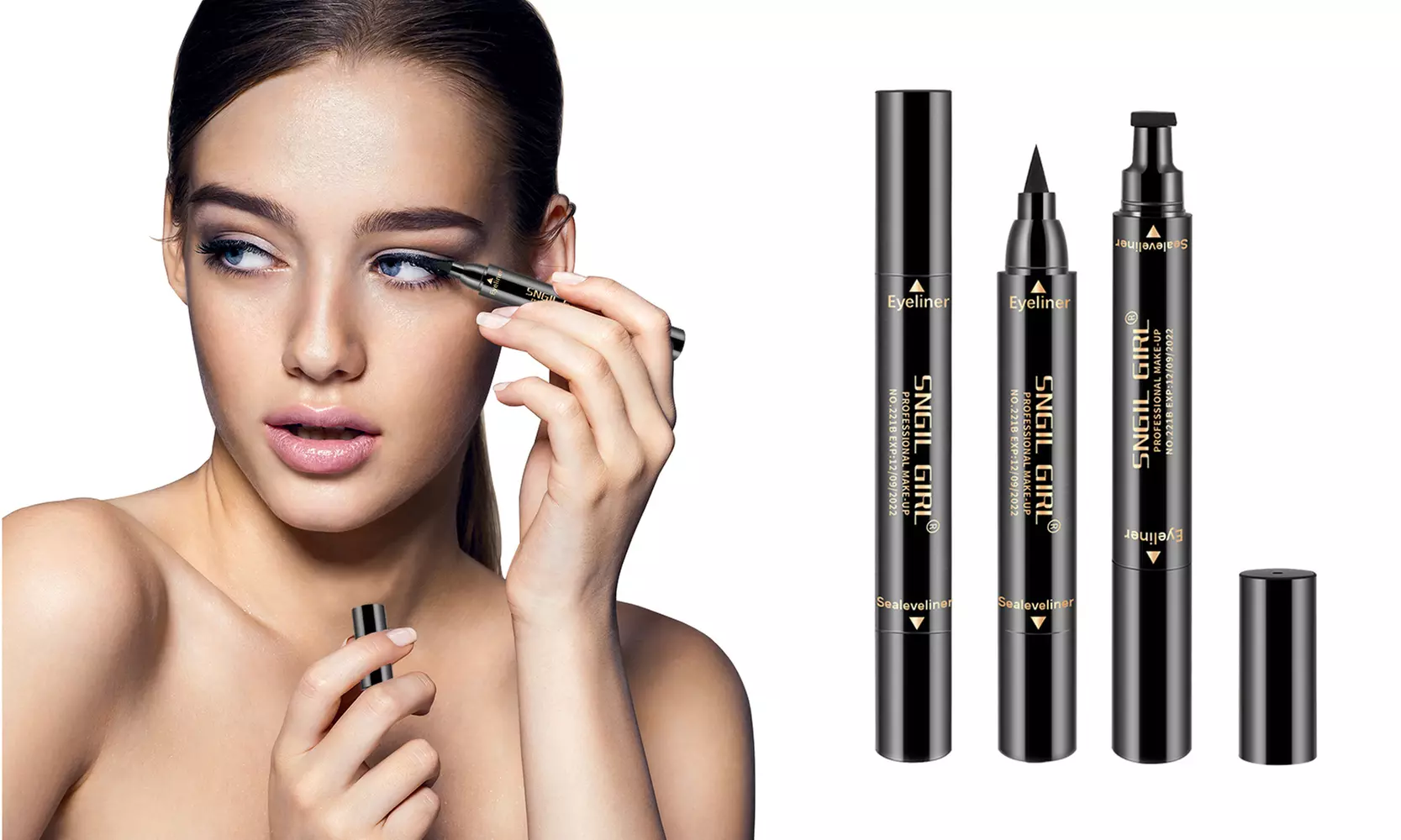 4D Voluminous Smudgeproof Silk Fiber Mascara or Eyeliner Pen w/ Eye Stamp - Second Medium