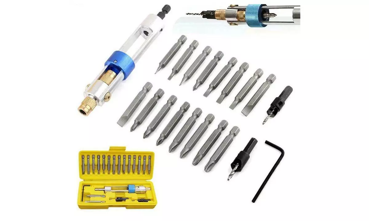 Set Countersink Drill Bit HSS Screwdriver Tools Kit Flip Drive Portable LZ - Primary Image