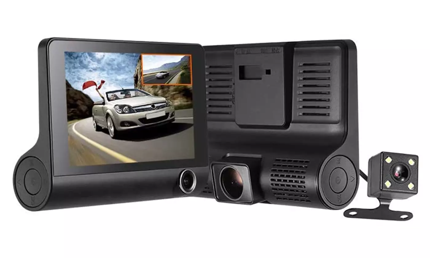iMounTEK FHD 1080P Car DVR Dash Camera 4" Screen 3 Lens Vehicle Driving Recorder - Primary Image