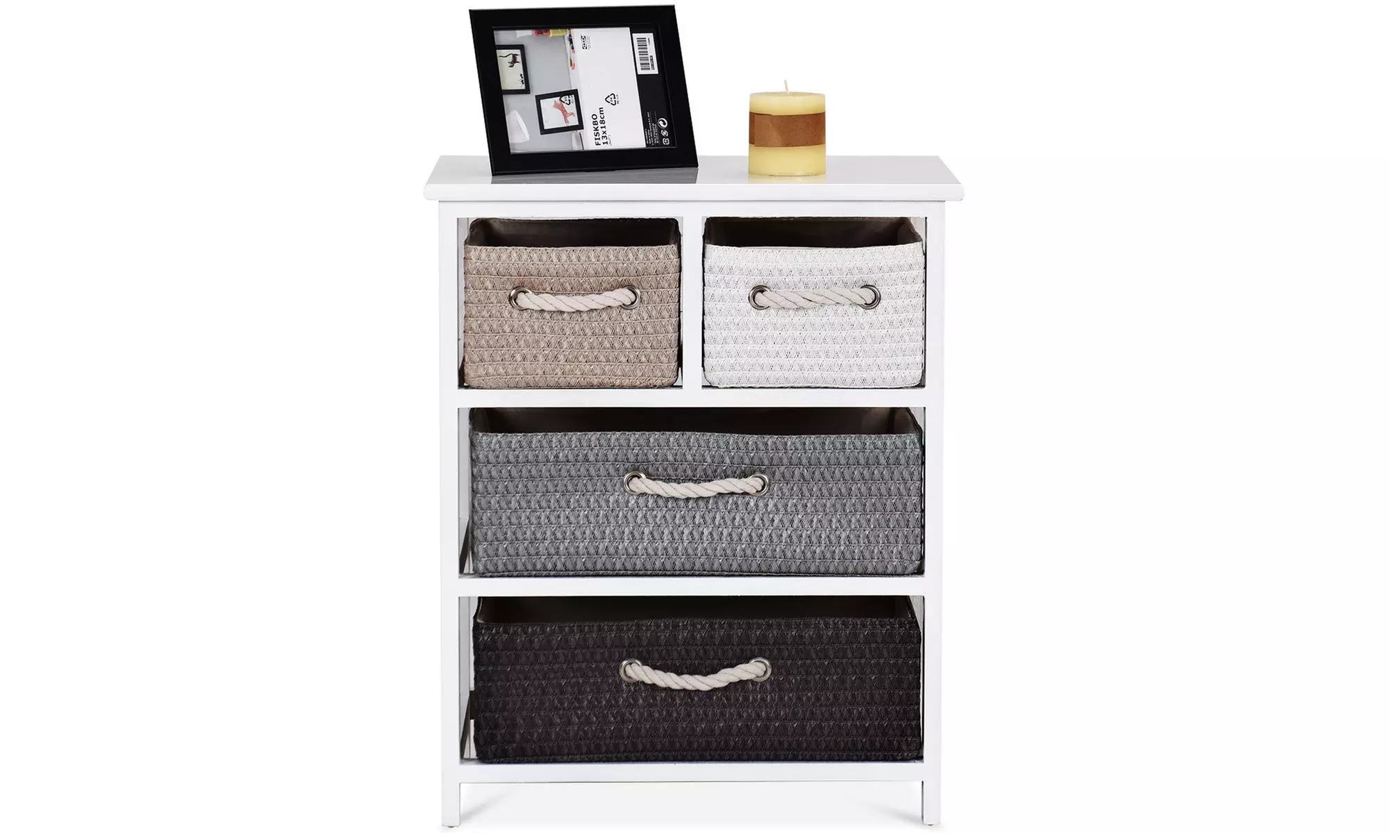 Storage Drawer Unit 4 Woven Basket Cabinet Chest Bedside Table Nightstand - Primary Image