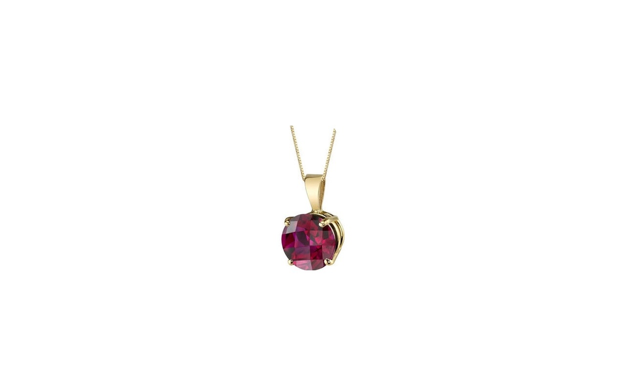 18k yellow gold plated 1 Ct Round Garnet 18 Inch Necklace
