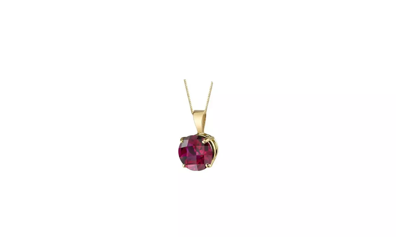 18k yellow gold plated 1 Ct Round Garnet 18 Inch Necklace - Primary Image