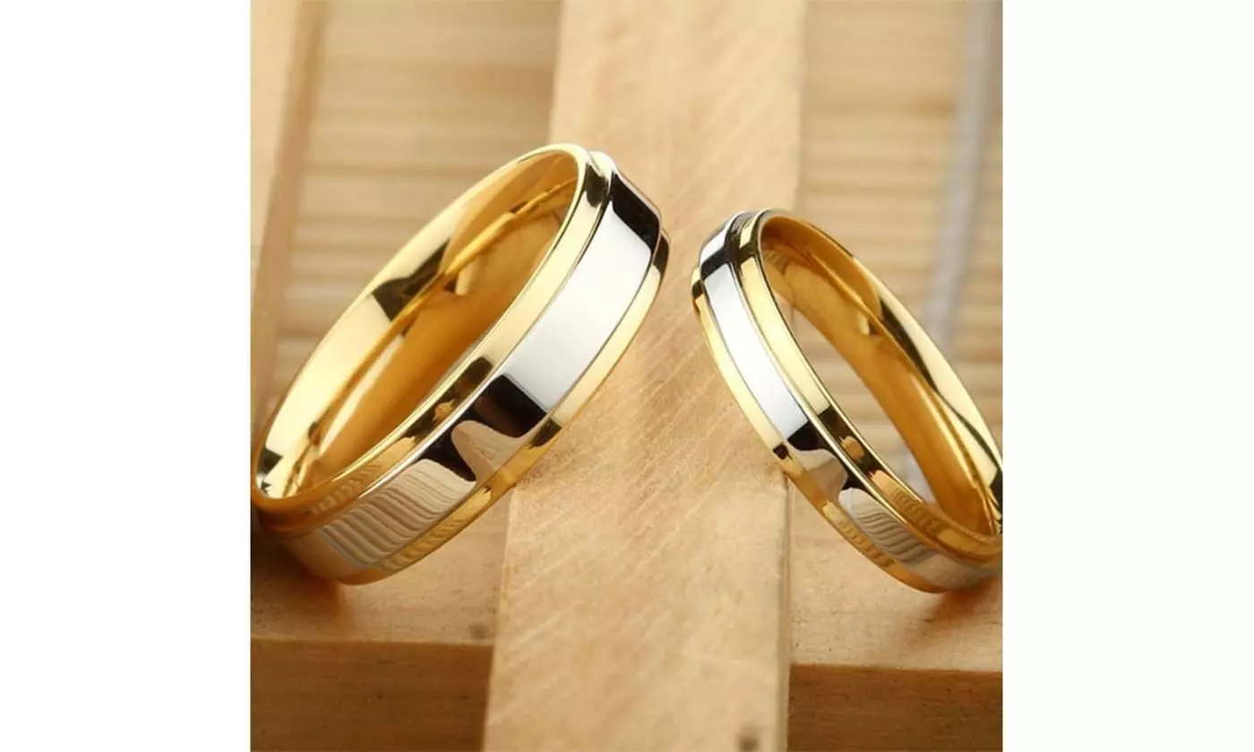 18K Gold Wedding Rings Simple Design Couple Alliance Ring - Primary Image