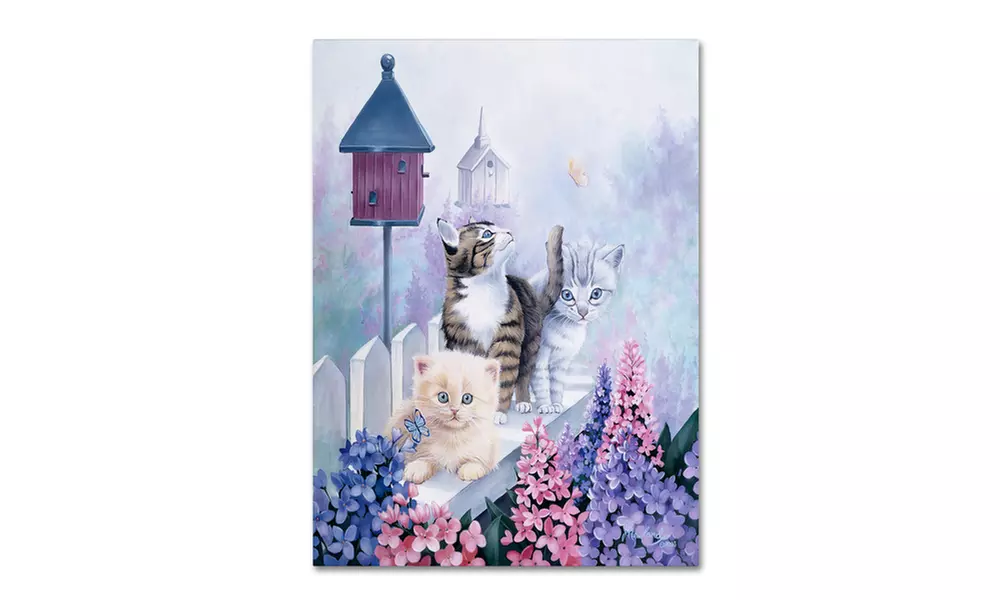 Jenny Newland 'Cats In Front Of The Birdfeeder' Canvas Art - Primary Image
