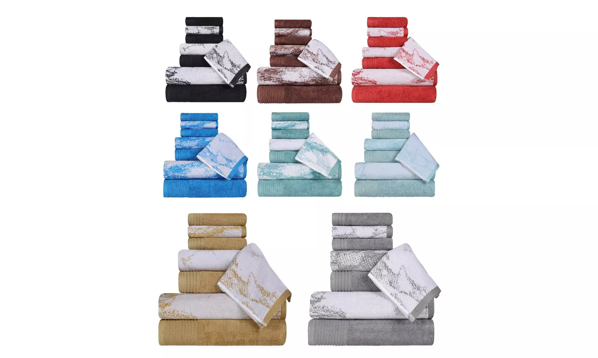 Superior 8 Piece Marble Effect Cotton Washcloth Hand Towels Bath Towel Set - Primary Image