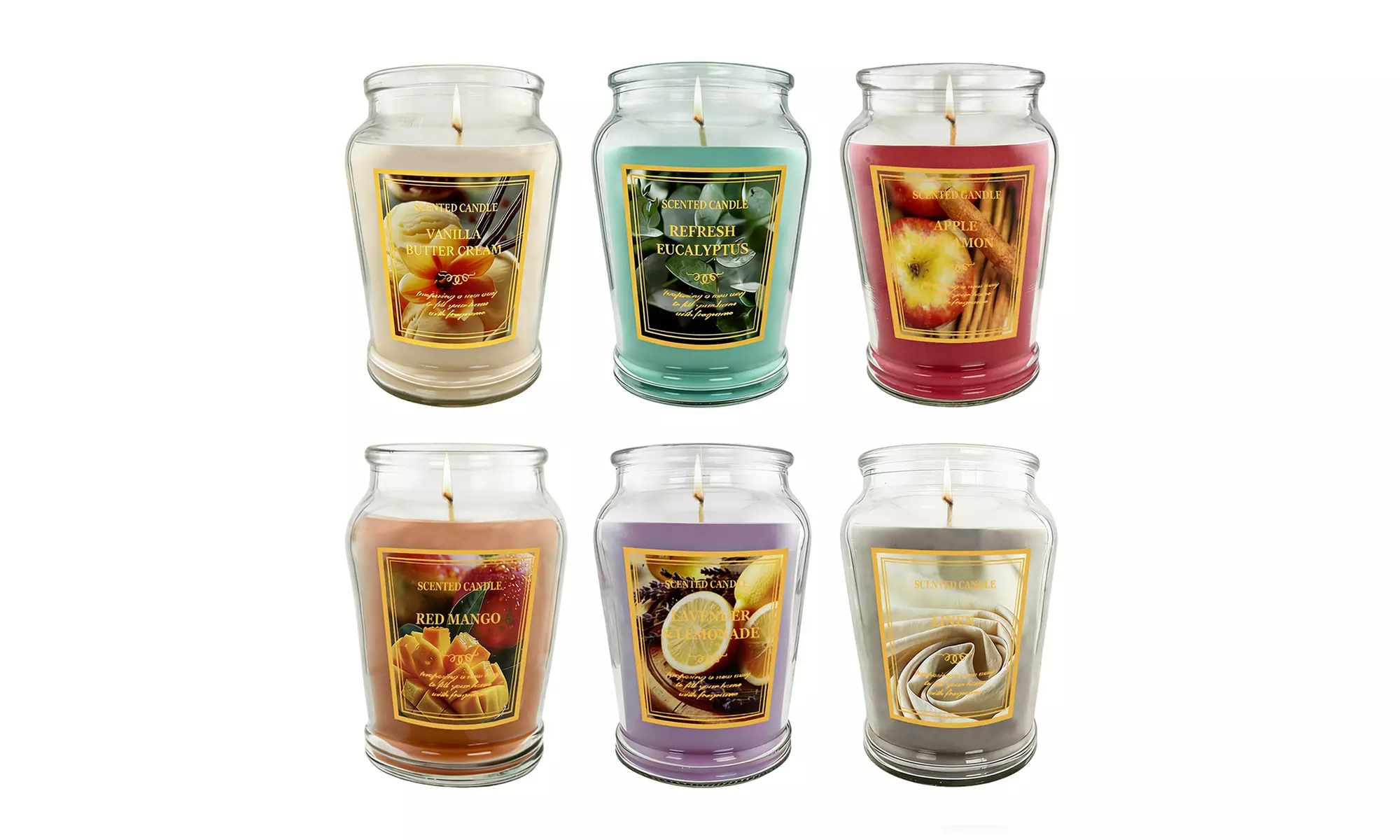 12oz Long-Lasting Scented Candle-Six Refreshing Fragrances in Elegant Glass Jar