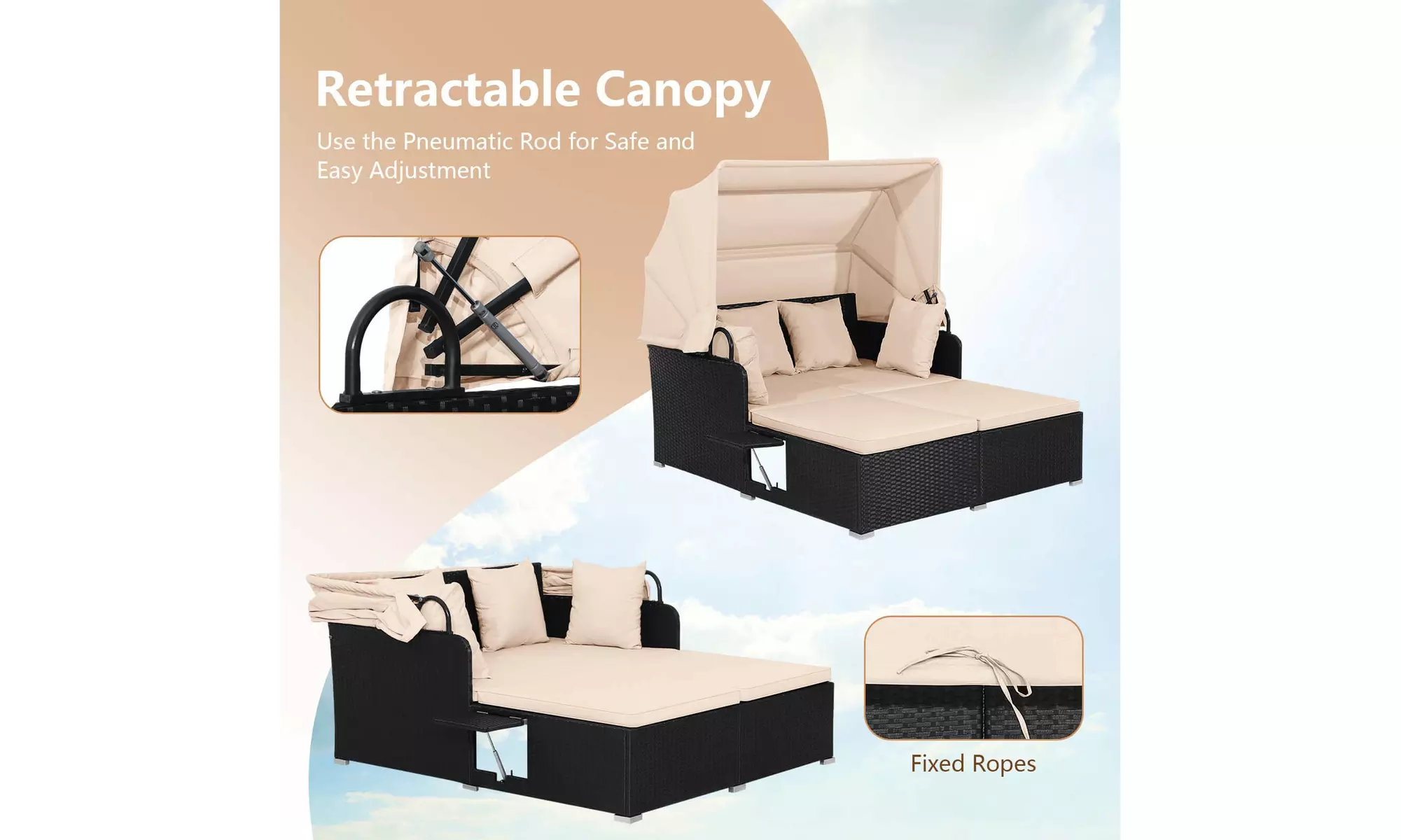 Costway Rattan-Effect Daybed with Retractable Top Canopy