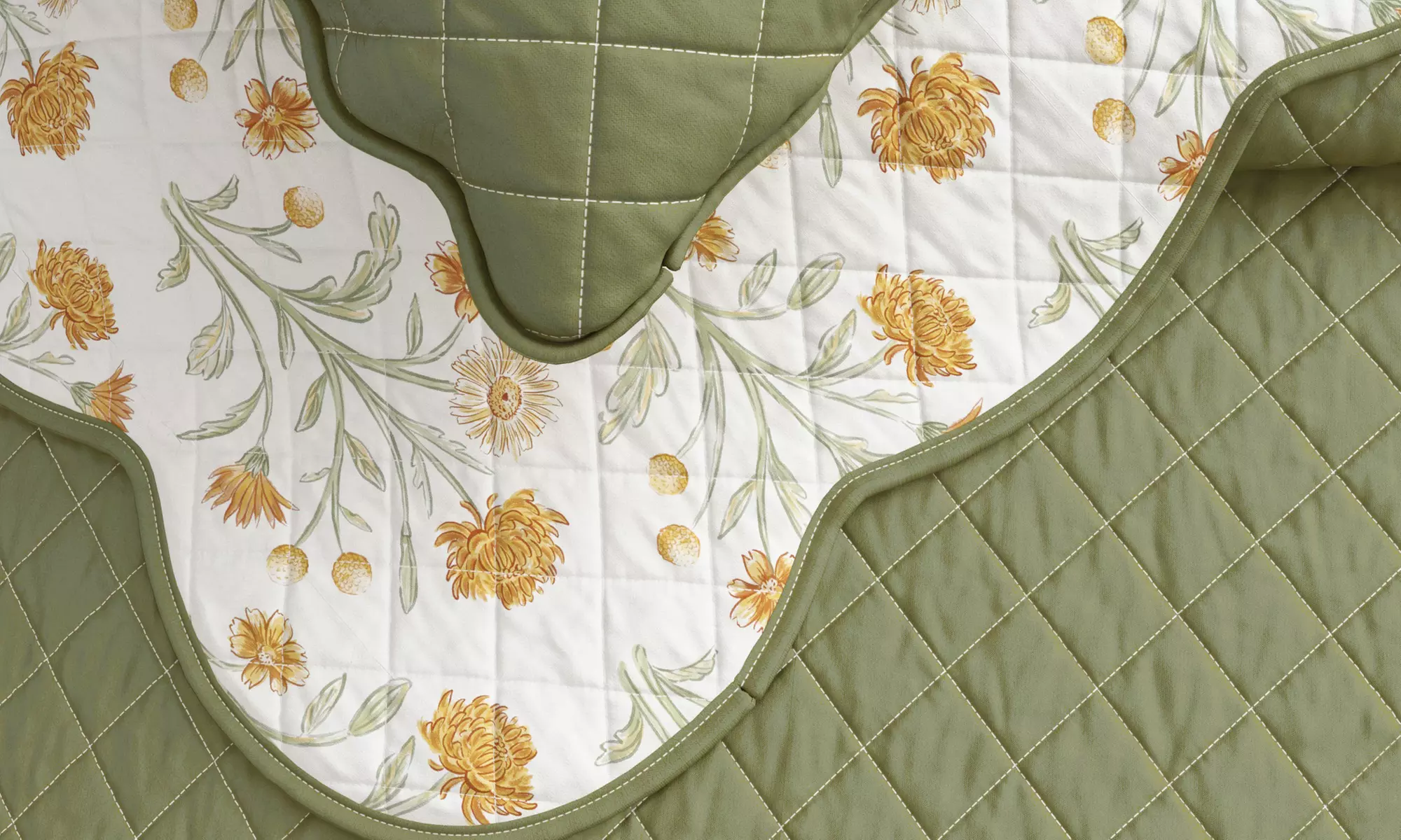 Floral Printed Scalloped Cotton Quilt Set