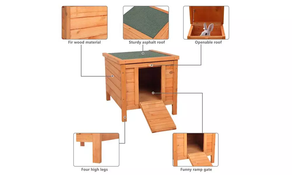 20" Wooden Waterproof Rabbit Hutch Pet Bunny Small Animal House - Second Medium
