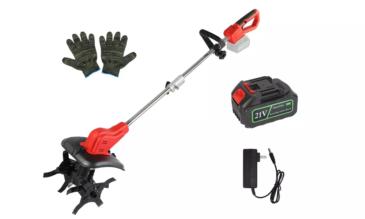 iMounTEK Cordless Electric Garden Tiller Cultivator with Steel Blade Tines