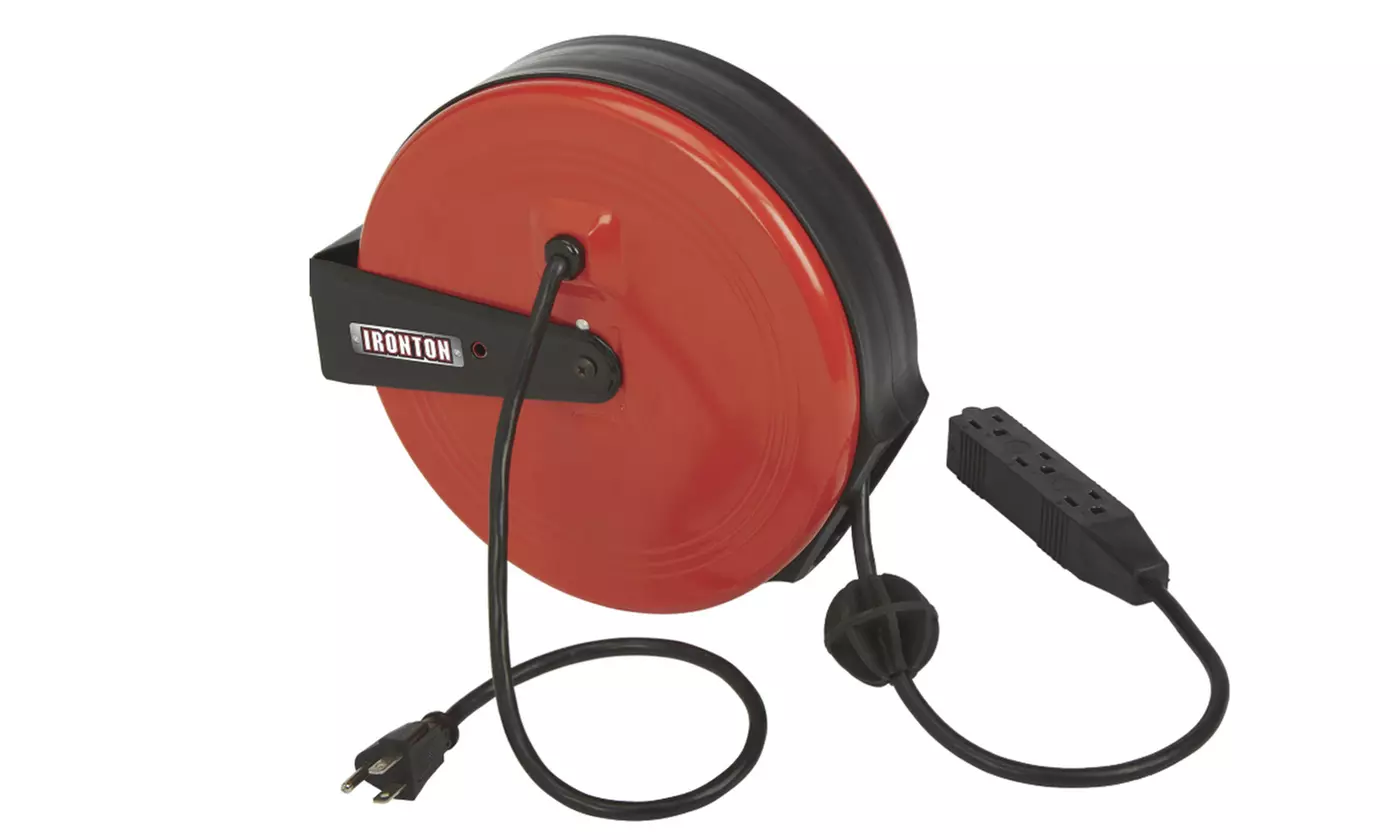 Extension Cord Reel Auto Retractable Electric 30Ft, 16/3, Triple Tap New - Primary Image