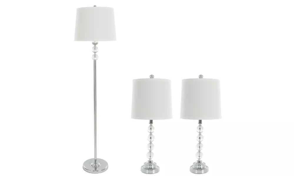 3 Piece Matching Faceted Crystal Table and Floor Lamp Set with Shades LED - Primary Image