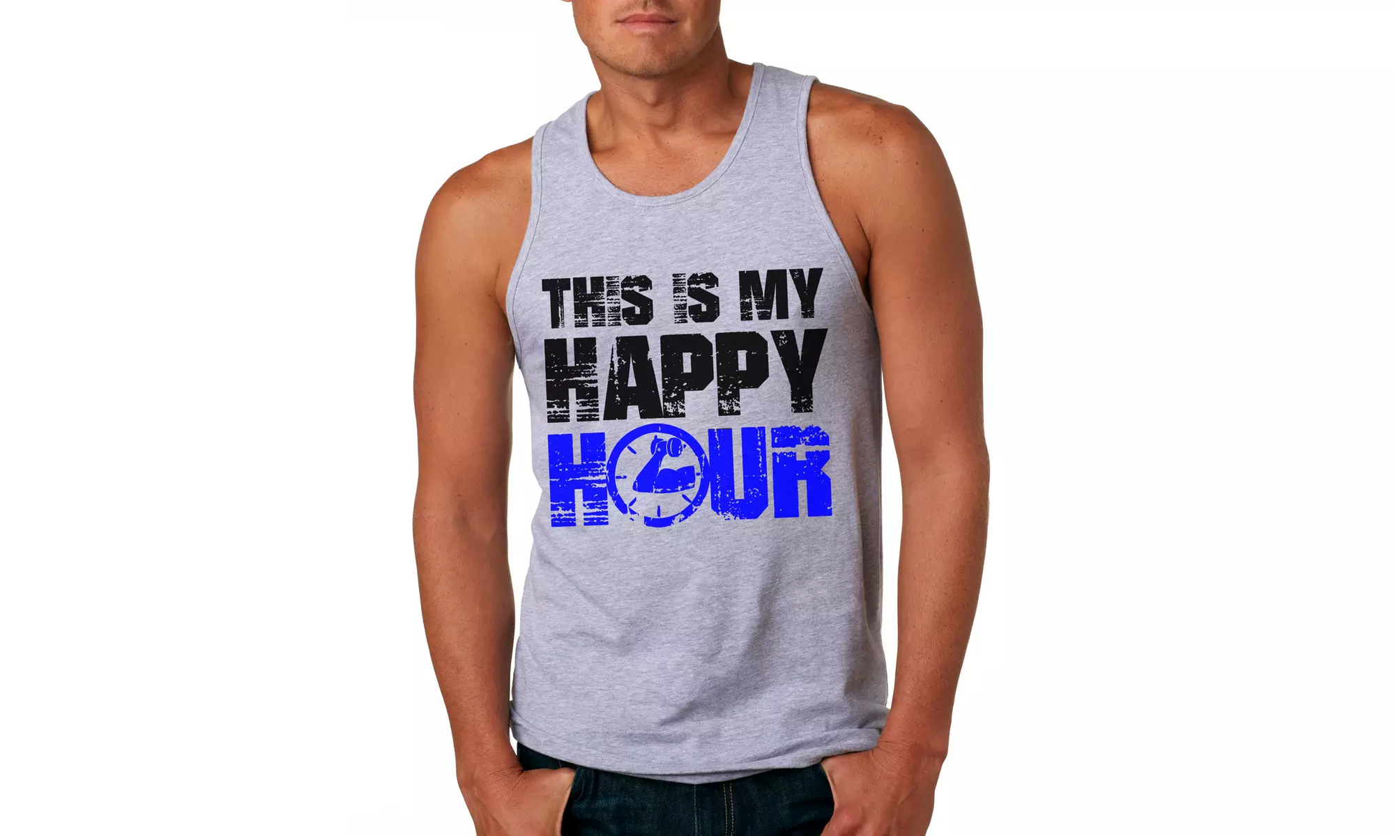 This Is My Happy Hour Tank Top Funny Fitness Workout Drinking Sleeveless Tee - Primary Image