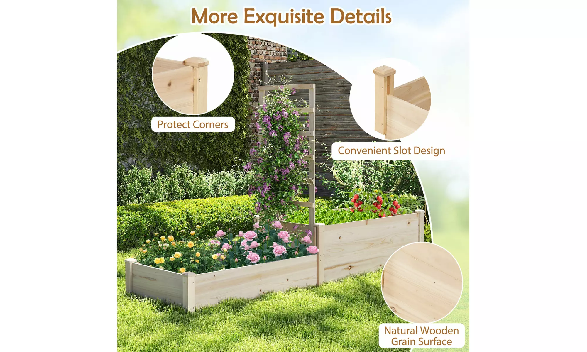 Costway Raised Garden Bed with Trellis 2 Planter Boxes Open-ended Base