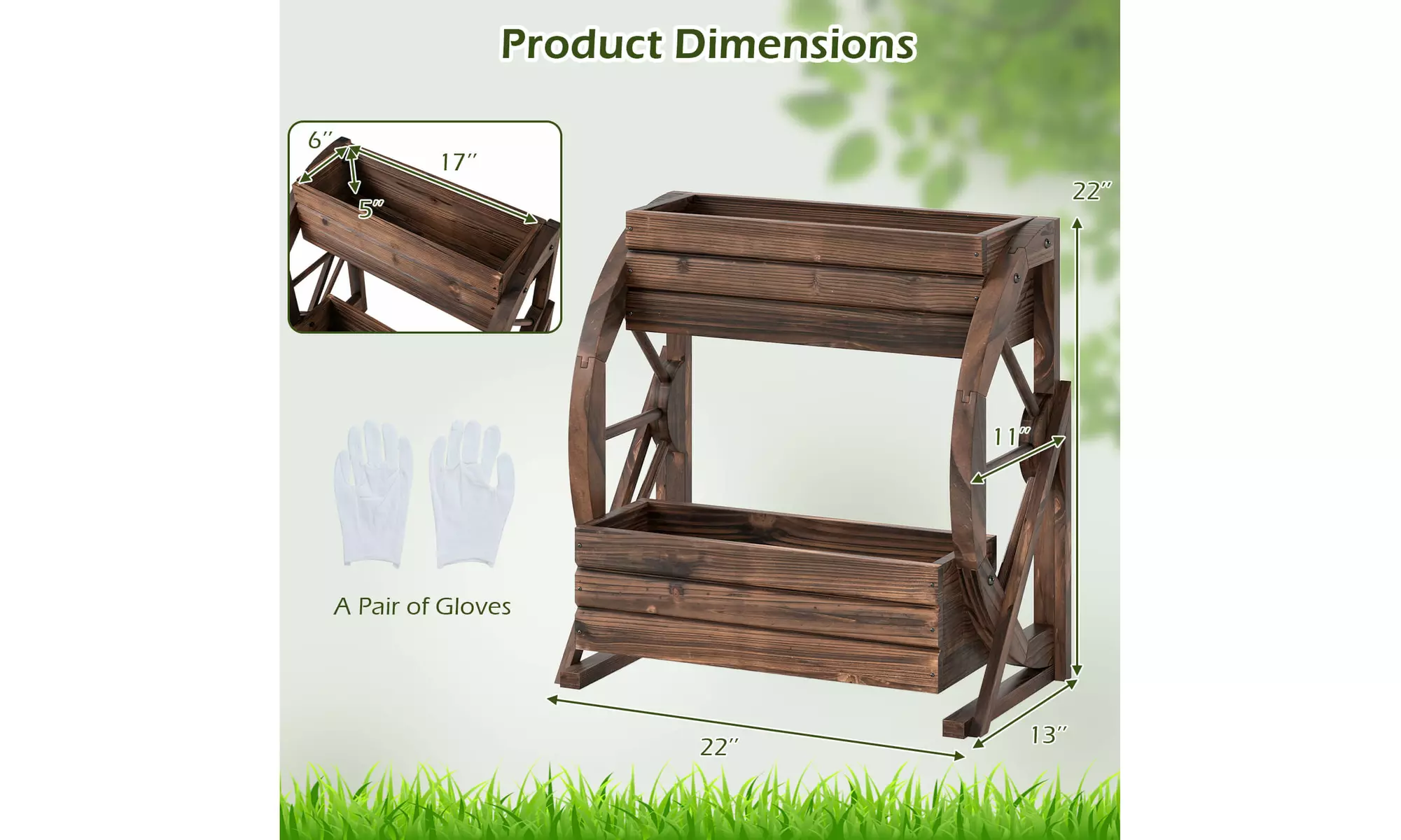 Costway 2-Tier Rustic Wooden Wagon Planter Box with Drainage Holes