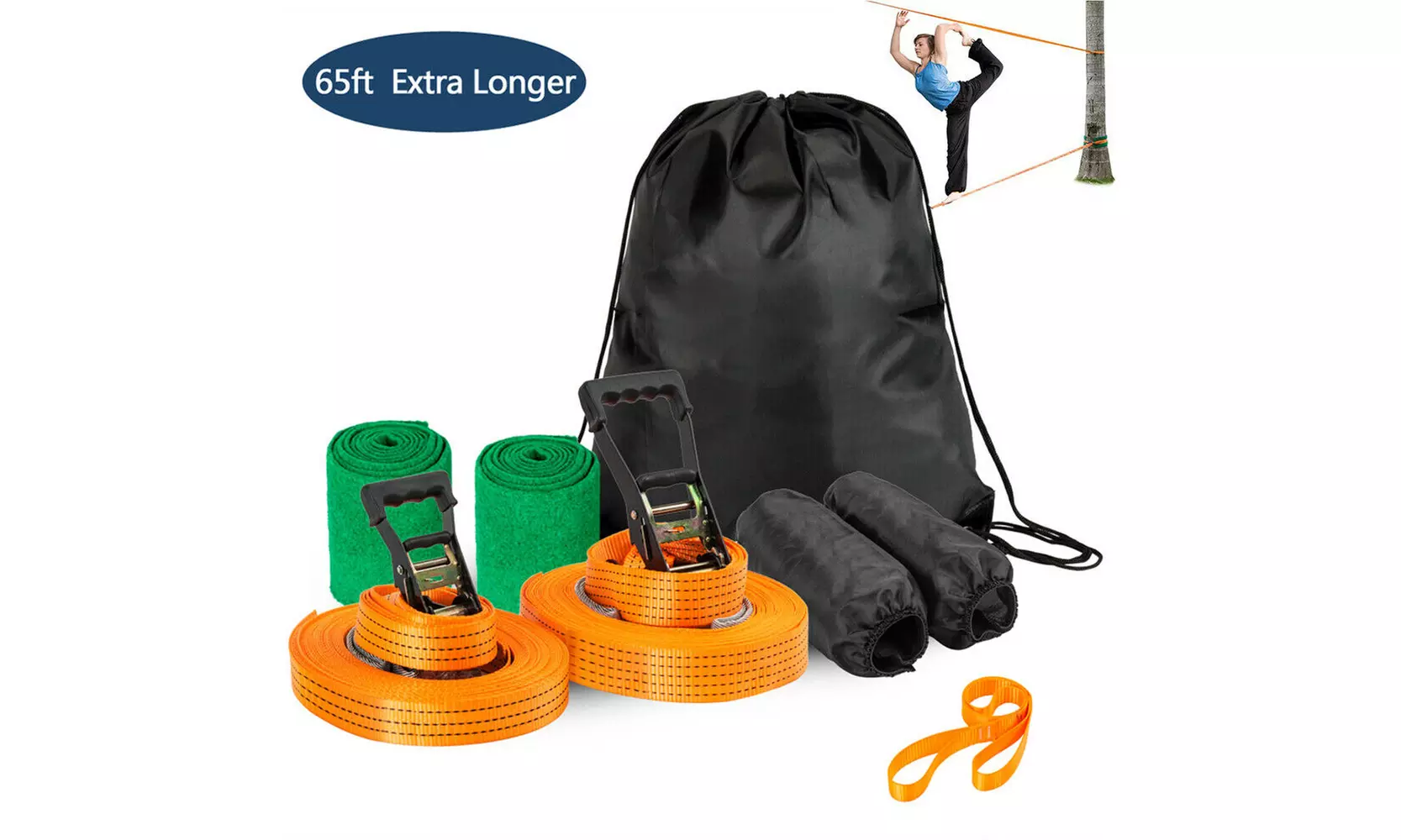 59Ft Slackline Kit with Tree Protectors & Carry Bag Slack Line Set Heavy Duty - Primary Image