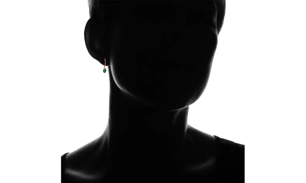 Simulated Emerald 7x5mm Oval Dangle Earrings in Rose Gold Flash Sterling Silver - Second Medium