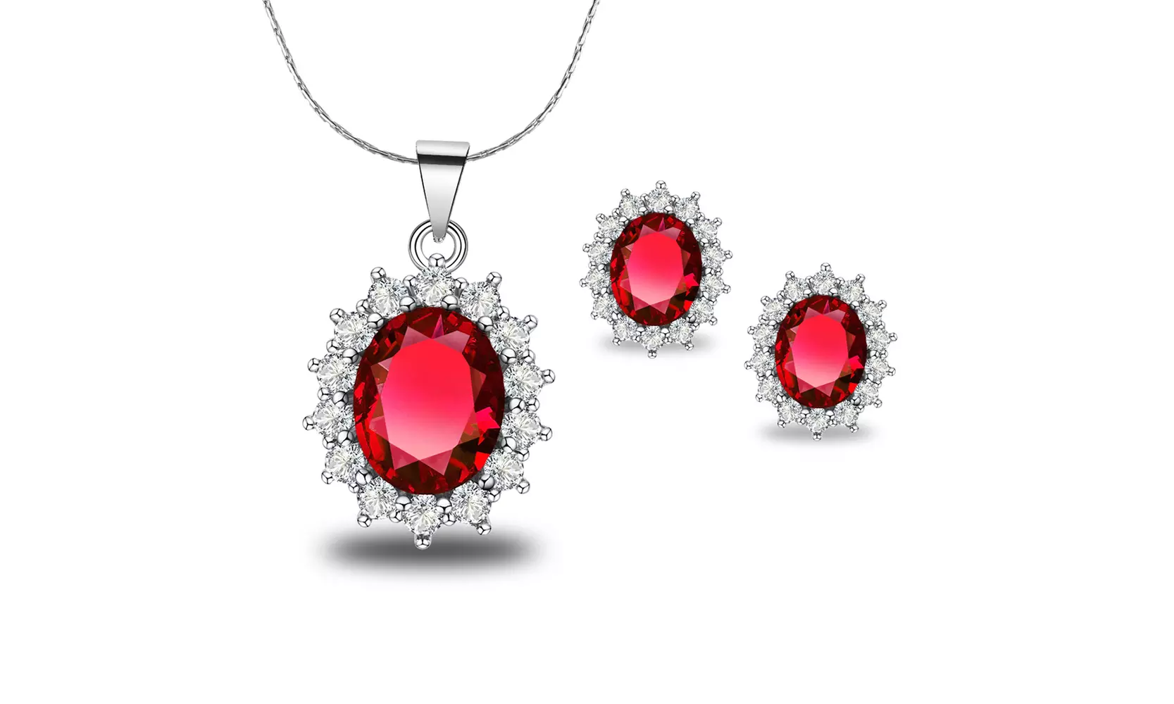 1 Cttw Oval Garnet 18 Inch Necklace And Earrings Set In 18k Gold plated.