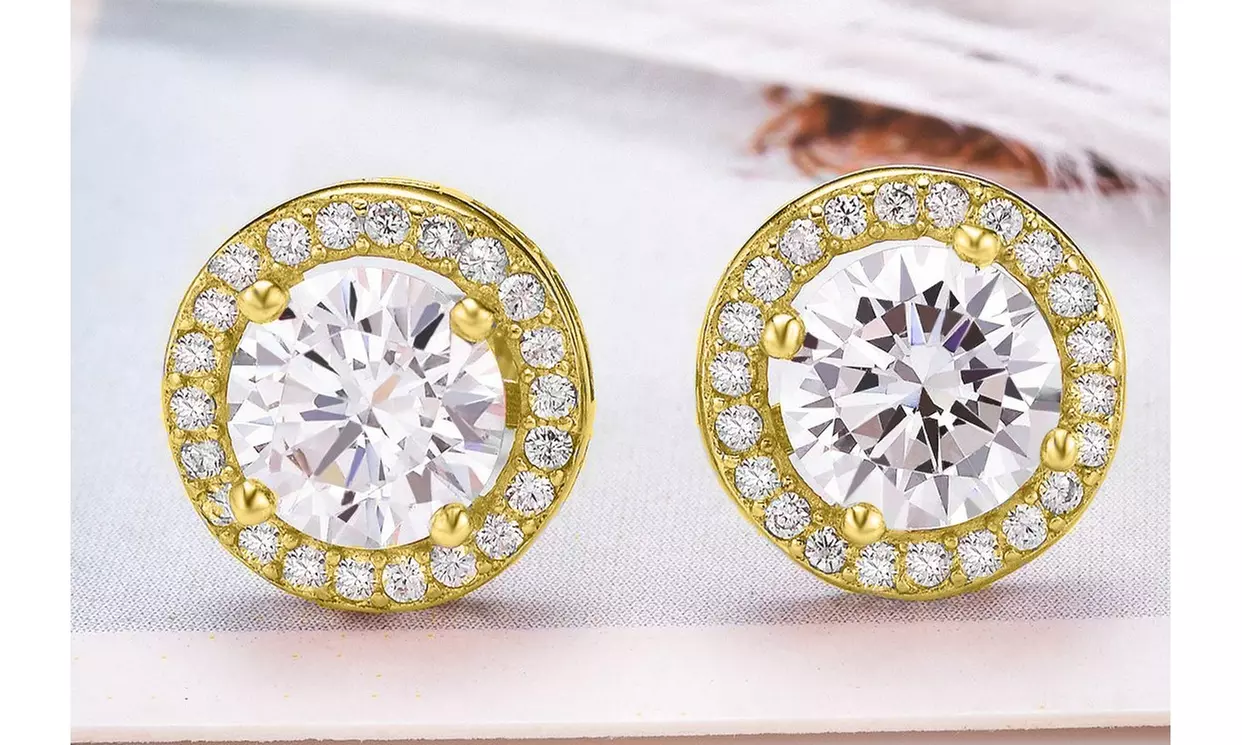 Sterling Silver Cubic Zirconia Classic Halo Stud Earrings