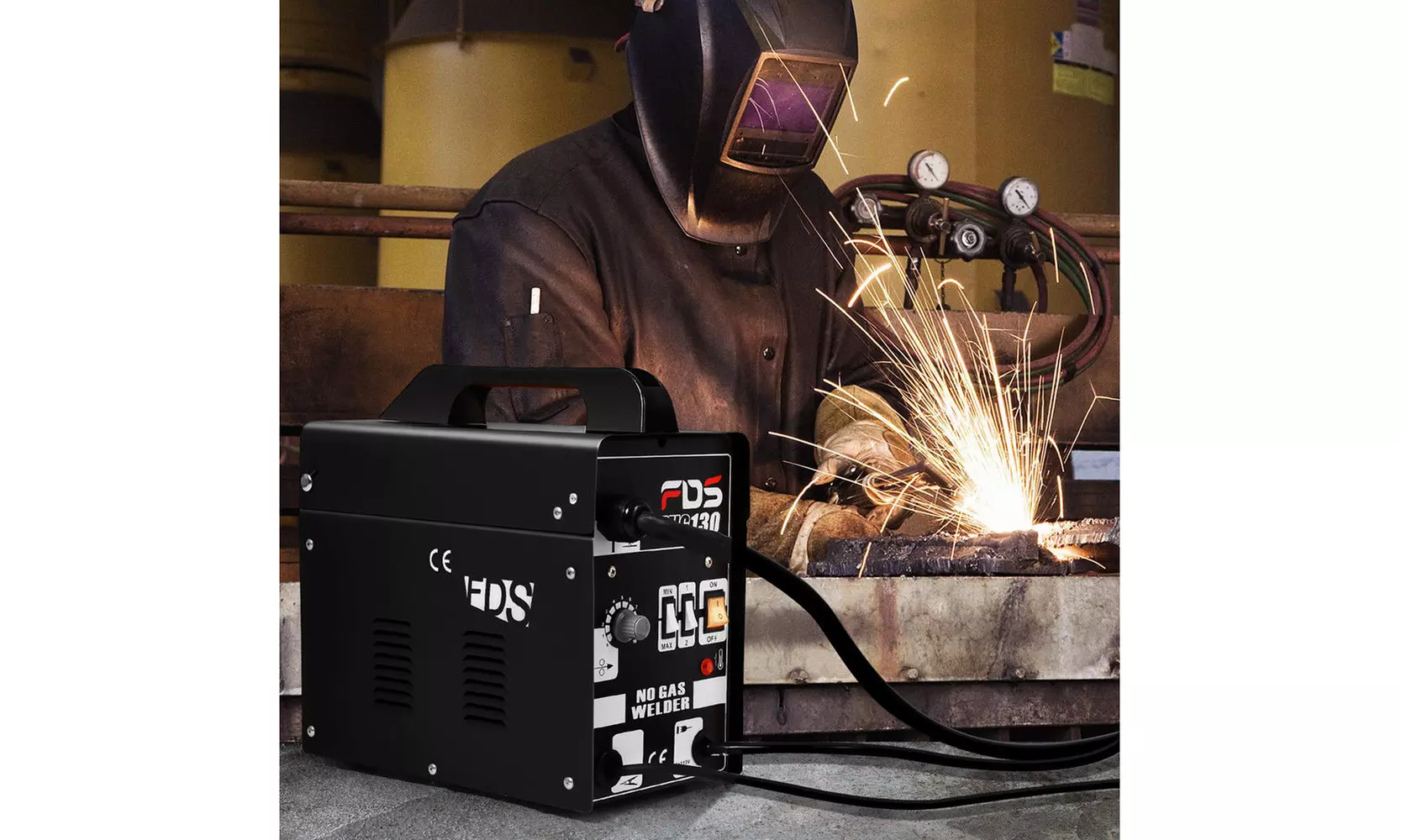 MIG 130 Welder Flux Core Wire Automatic Feed Welding Machine w/ Free Mask - Primary Image