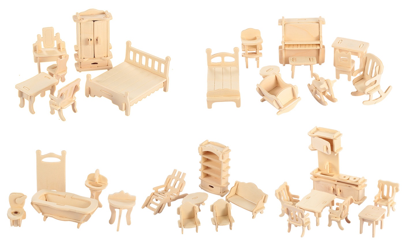 iMounTEK 185-Piece 3D Wooden Dollhouse Furniture Puzzle Mini DIY Furniture Set