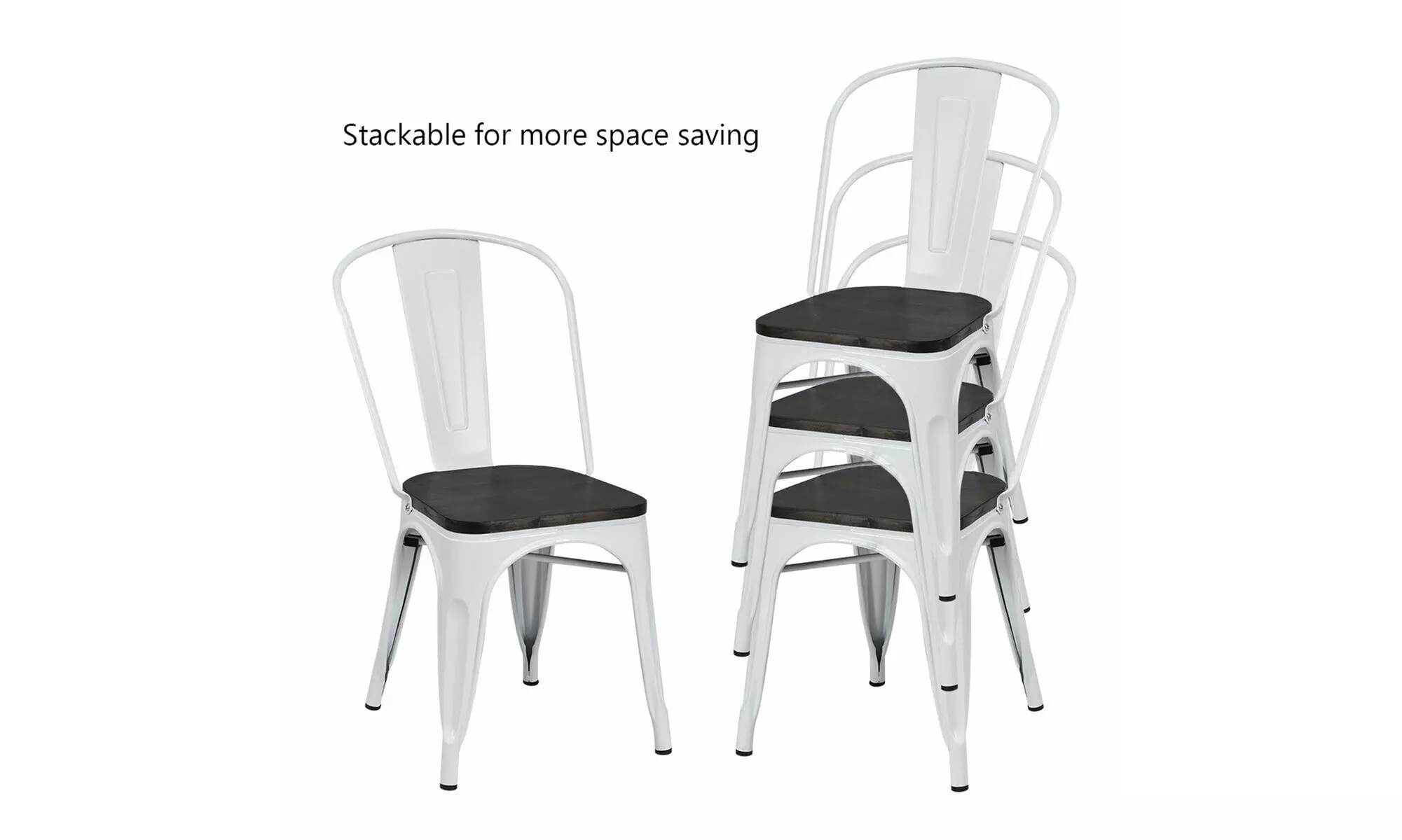 Costway Set of 4 Tolix Style Metal Dining Side Chair Wood Seat Stackable