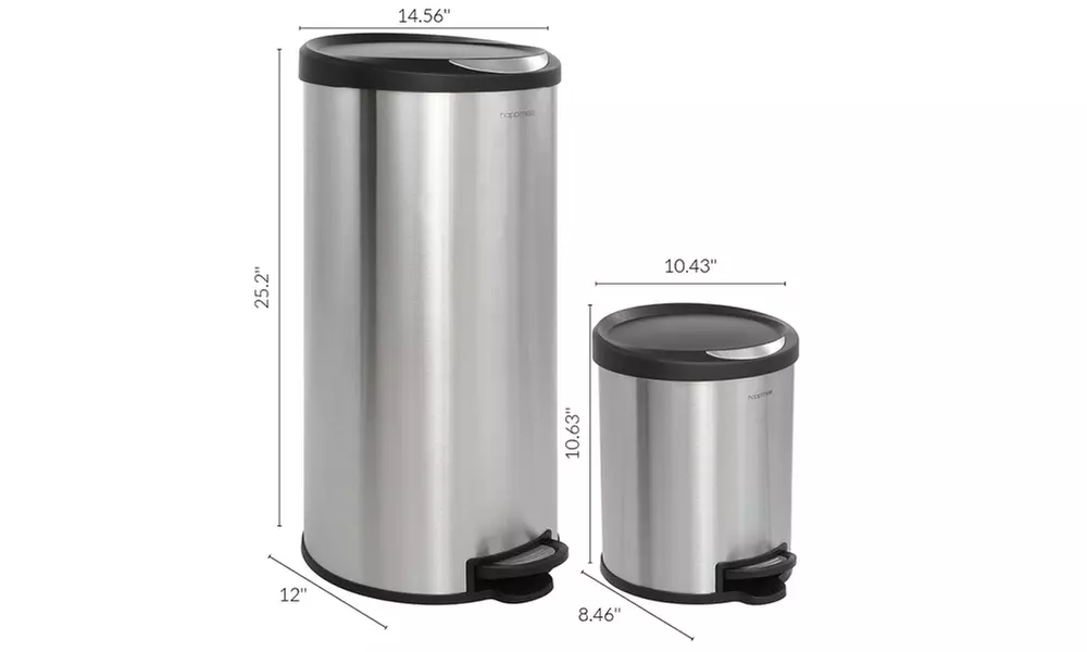 happimess Round 8-Gallon Step-Open Trash Can with FREE Mini, Stainless Steel - Second Medium