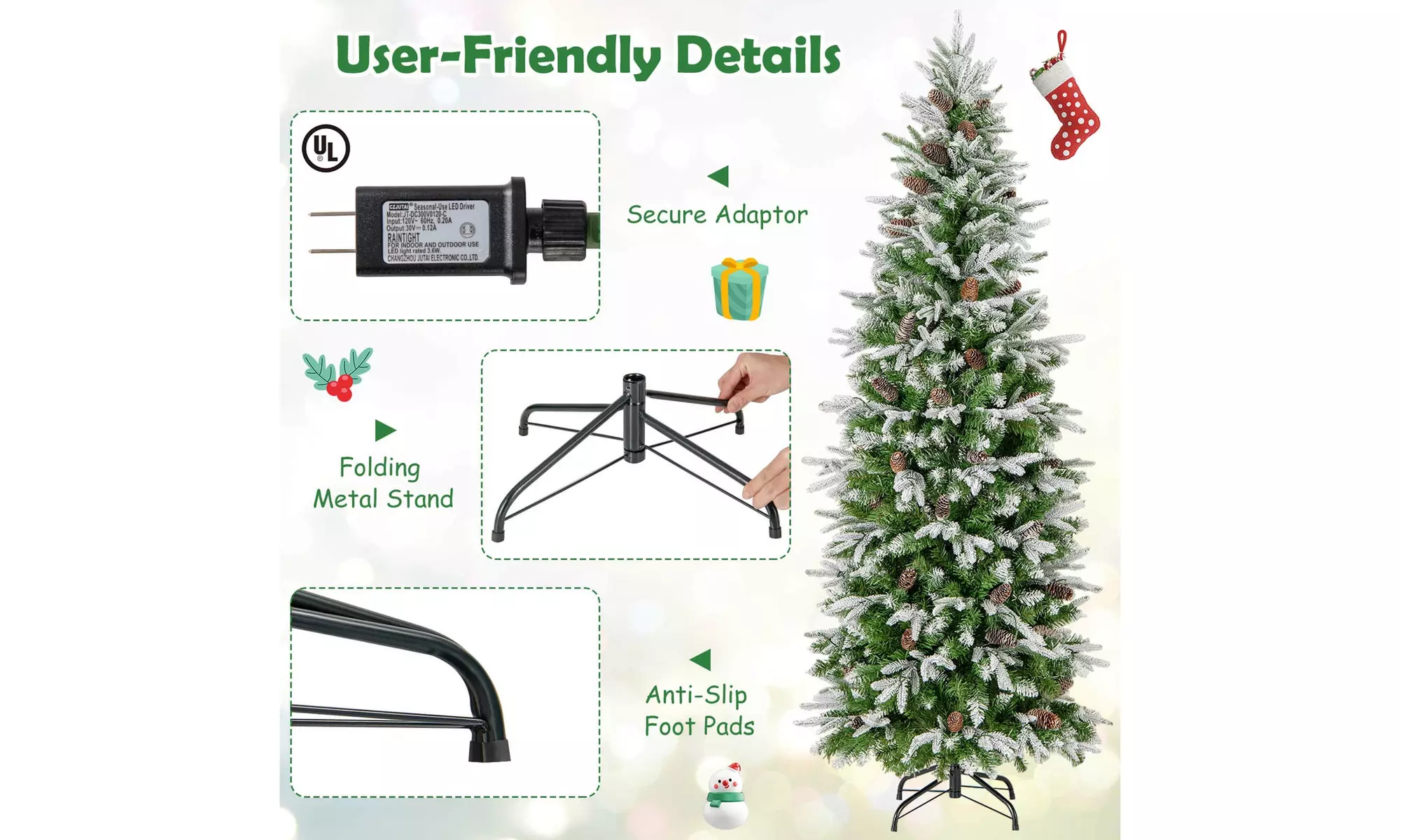 Costway 6/7.5/9 FT Christmas Tree with PE PVC Branch Tips Warm White LED Lights