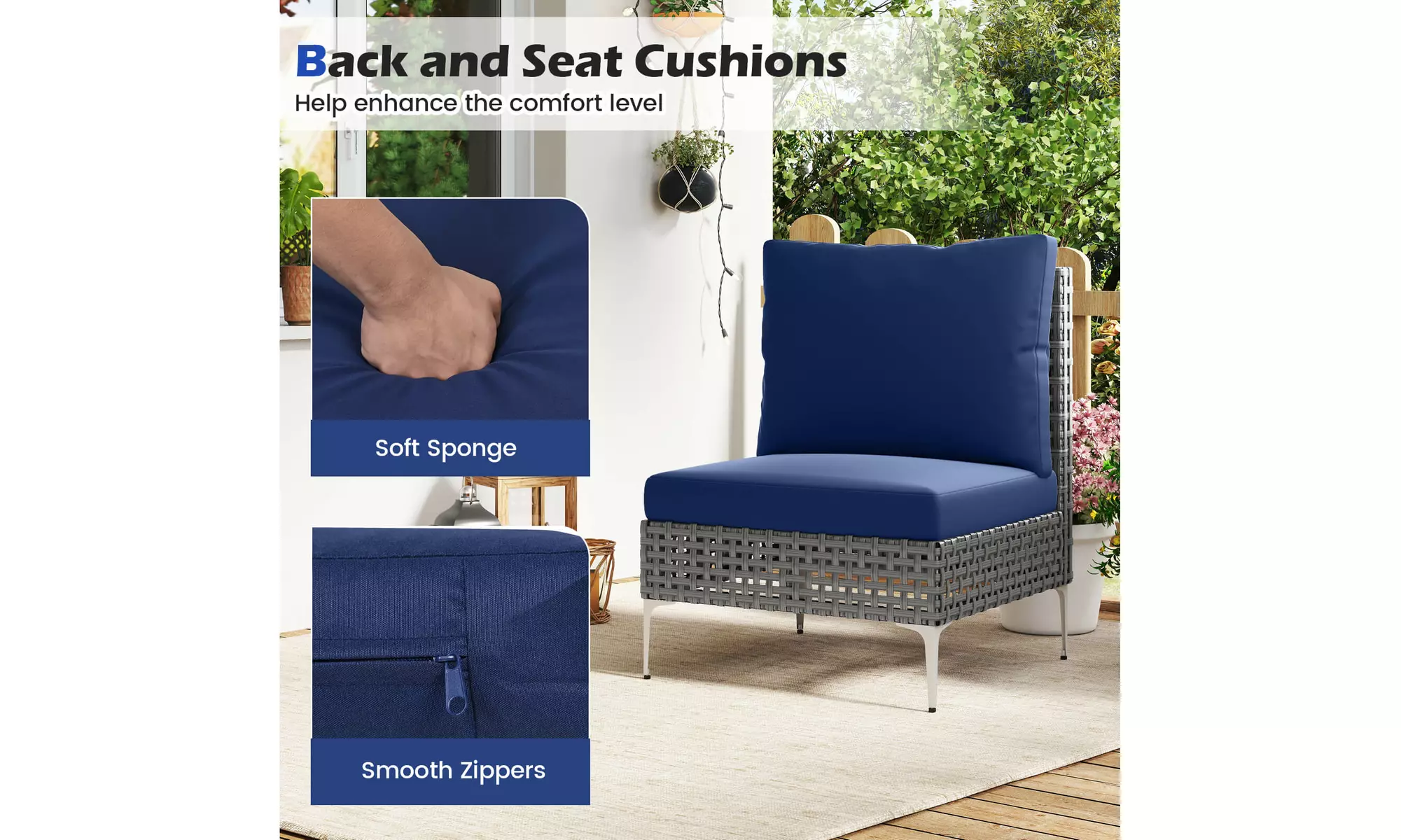 Costway Outdoor Furniture Set with Seat & Back Cushions Coffee Table