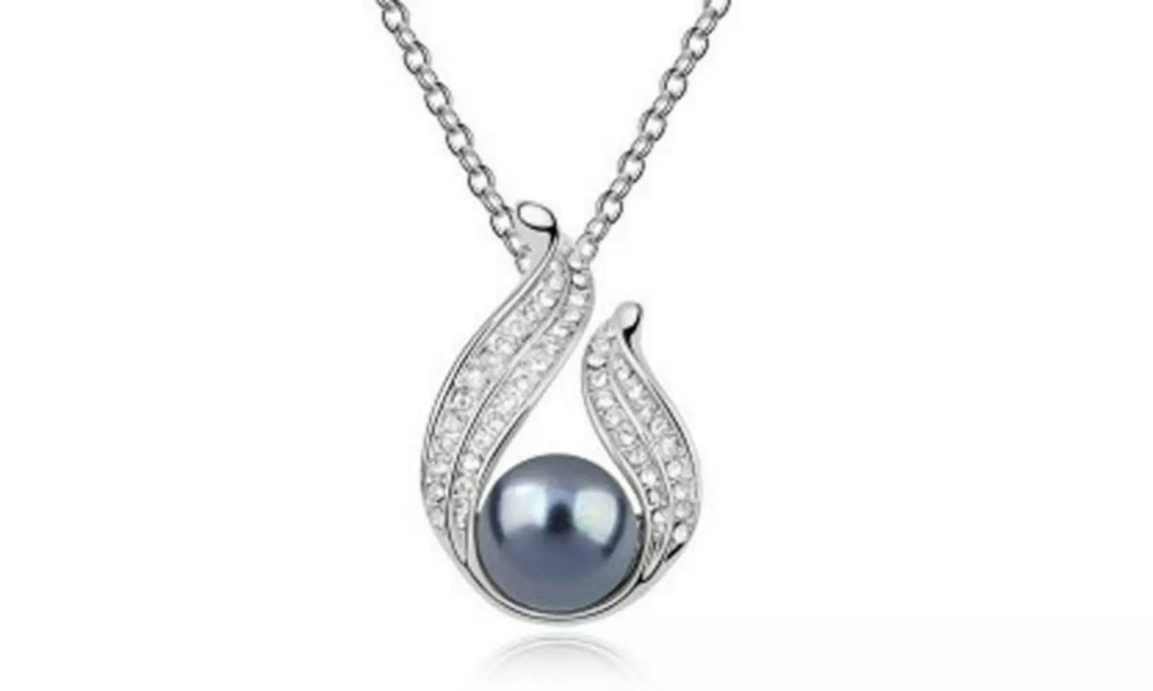 18K Gold Plated Black Created Pearl Drop Cubic Zirconia Necklace Jewelry - Second Medium