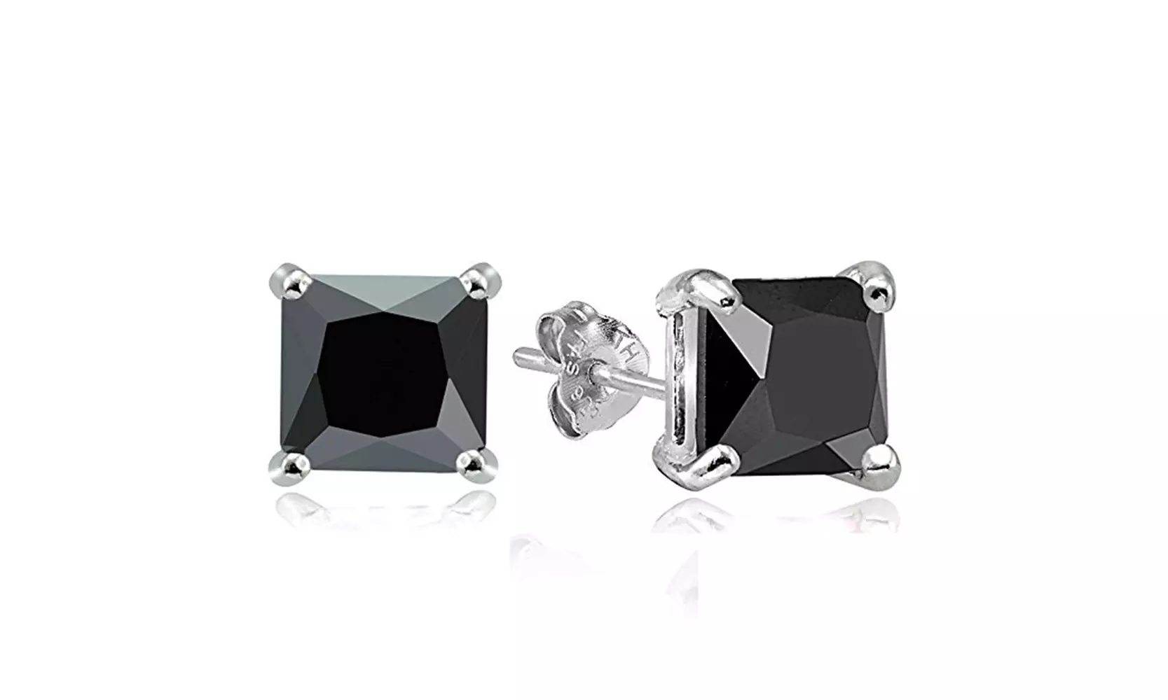 Sterling Silver Black Square Cubic Zirconia Stud Earrings - Second Medium
