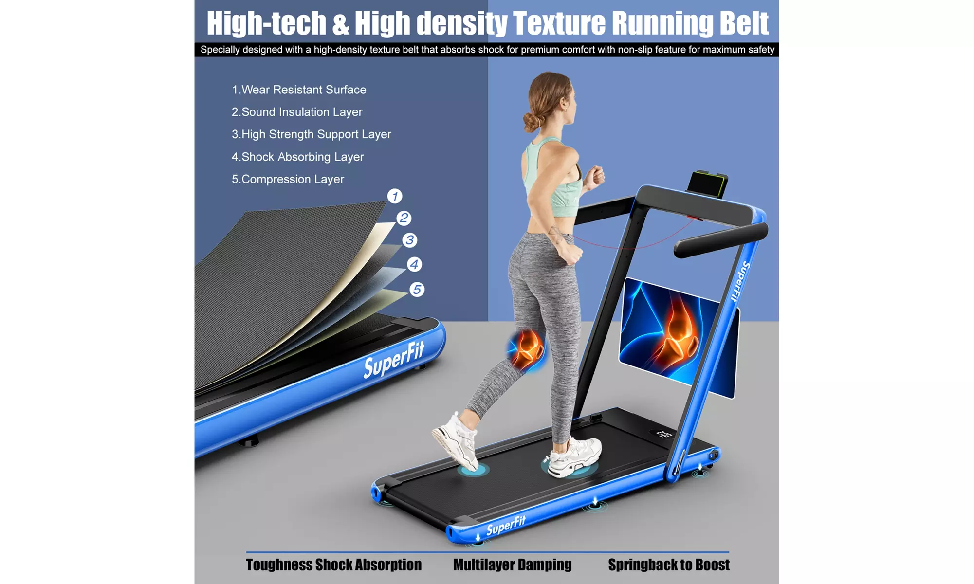 Superfit 2.25HP 2 in 1 Folding Treadmill Speaker Home Gym